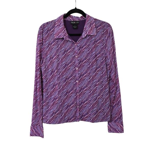 Vintage Style & Co Purple Animal Print Button Up Shirt L 90s Y2K Party - Picture 1 of 6